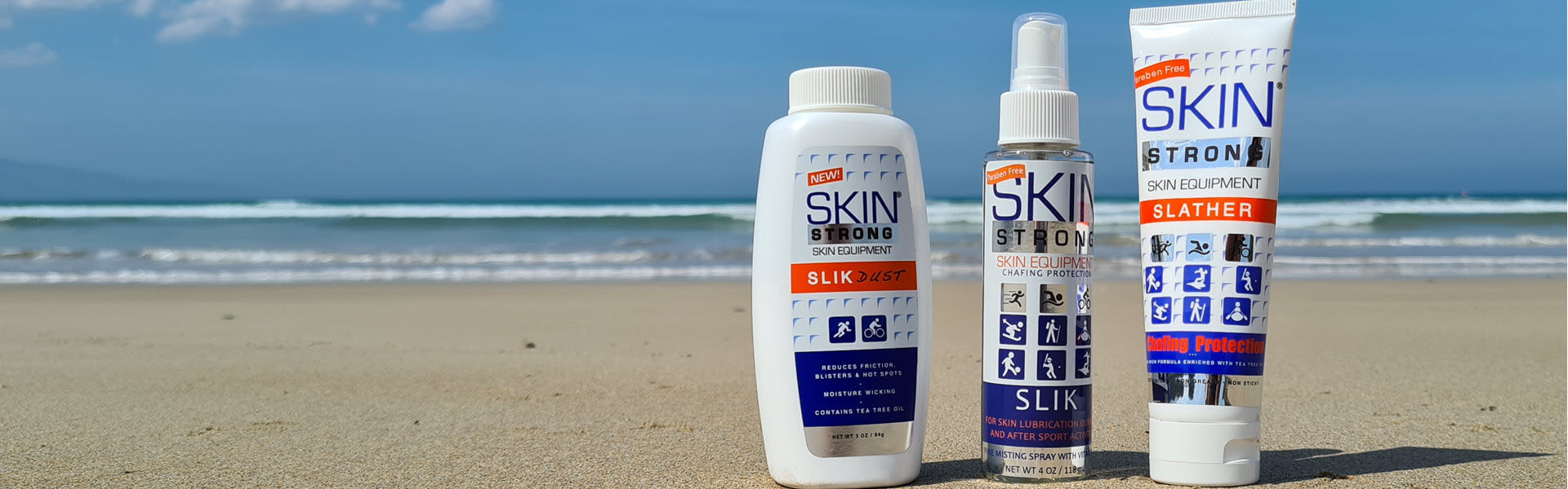 Skin Strong anti-chafe anti-blister chamois cream and soggy and smelly feet prevention. spray, powder and cream