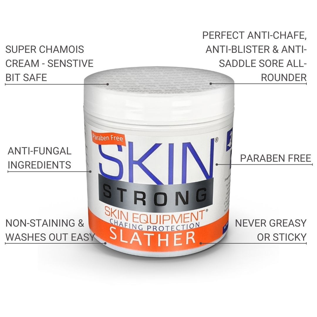 Skin Strong SLATHER anti-chafe cream, anti-blister cream and chamois cream. Sensitive bit safe and suitable womens chamois cream