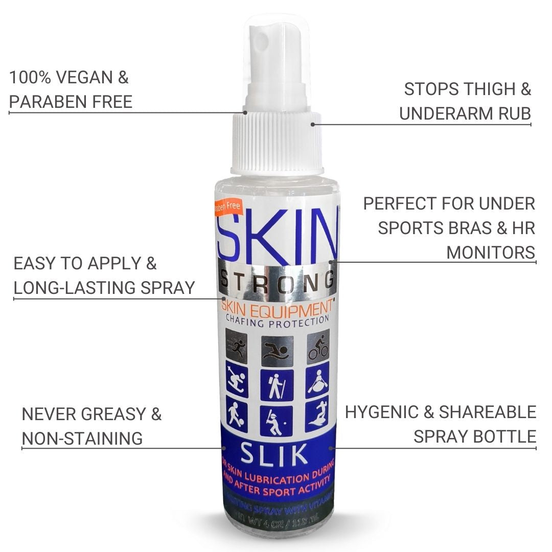 Skin Strong SLIK anti-chafe spray, anti-blister spray and wetsuit lubricant. silicone skin lubrication spray