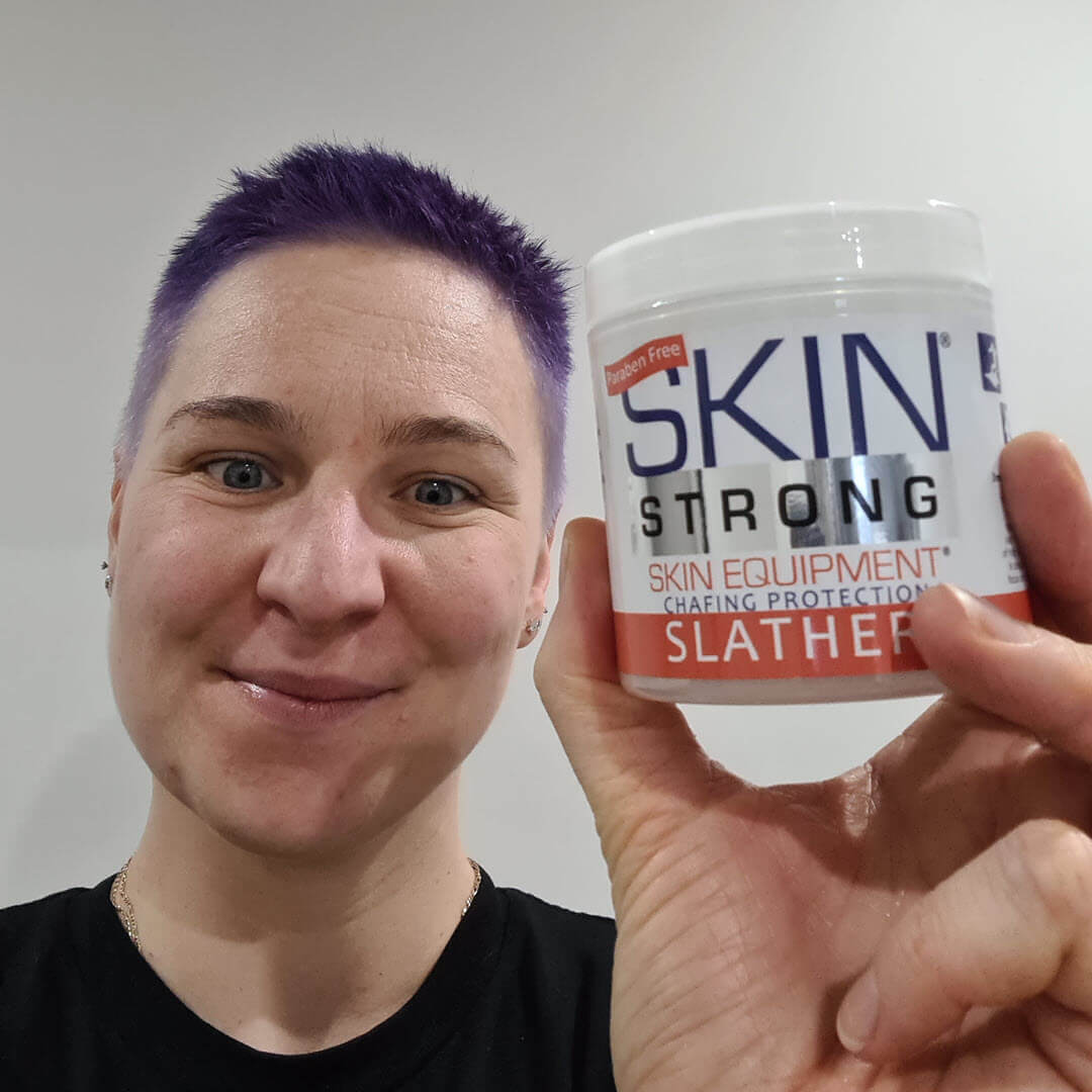 Skin Strong SLATHER Anti-chafe cream, anti-clister cream, chamois cream. Paraben free and easy to apply and wash out when finished. Never greasy and will not stain you or your kit. Perfect cream consistancy for easy application and safe for all your sensitive bits.