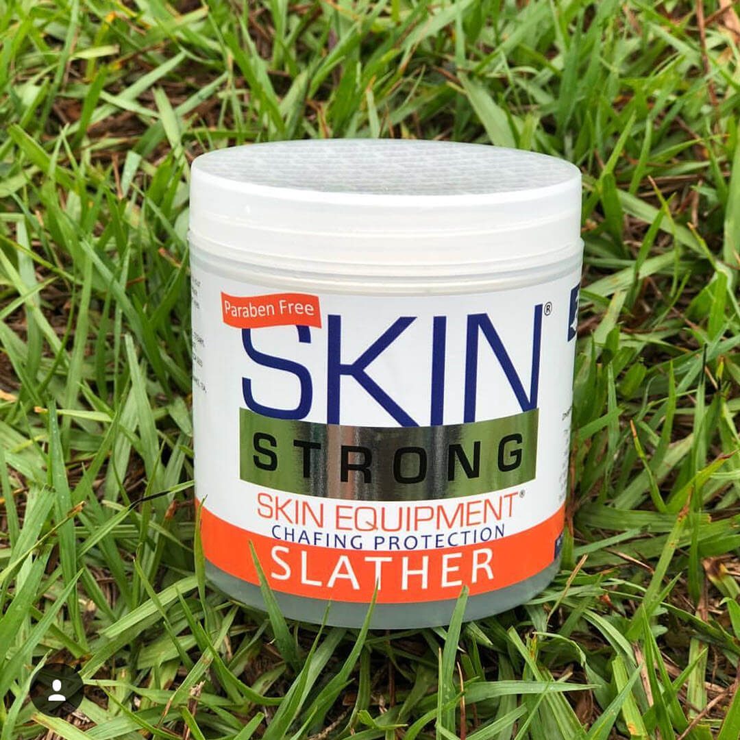 Skin Strong SLATHER Anti-chafe cream, anti-clister cream, chamois cream. Paraben free and easy to apply and wash out when finished. Never greasy and will not stain you or your kit. Perfect cream consistancy for easy application and safe for all your sensitive bits.