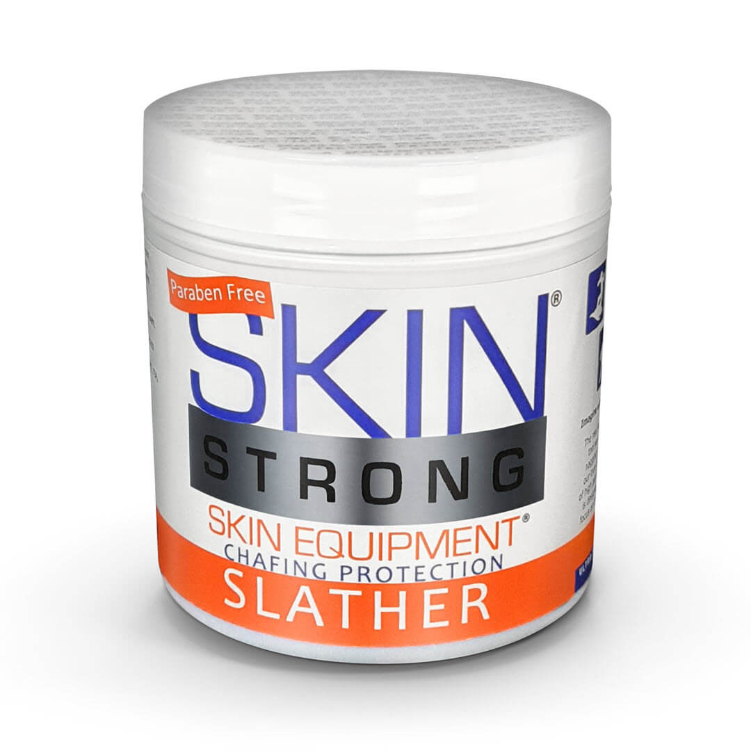 Skin Strong SLATHER Anti-chafe cream, anti-clister cream, chamois cream. Paraben free and easy to apply and wash out when finished. Never greasy and will not stain you or your kit. Perfect cream consistancy for easy application and safe for all your sensitive bits.