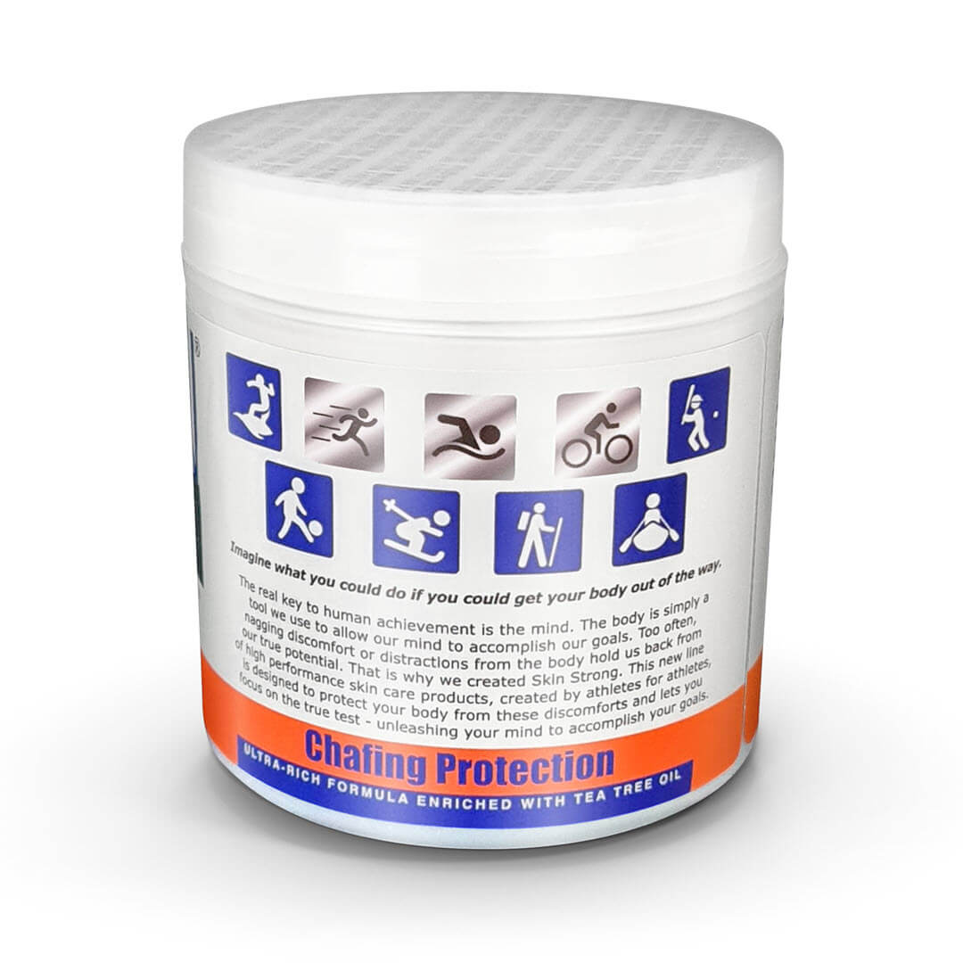 Skin Strong SLATHER Anti-chafe cream, anti-clister cream, chamois cream. Paraben free and easy to apply and wash out when finished. Never greasy and will not stain you or your kit. Perfect cream consistancy for easy application and safe for all your sensitive bits.