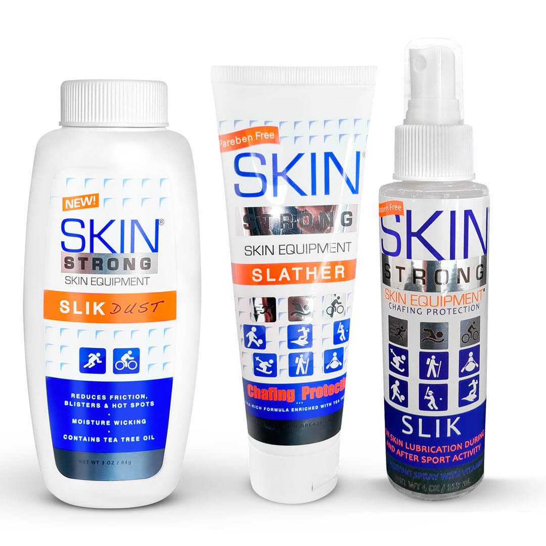 Skin Strong all products combo anti chafe anti blister chamois cream stop hotspots soggy and smelly feet.