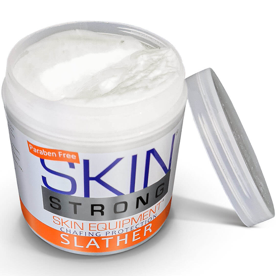 Skin Strong SLATHER Anti-chafe cream, anti-clister cream, chamois cream. Paraben free and easy to apply and wash out when finished. Never greasy and will not stain you or your kit. Perfect cream consistancy for easy application and safe for all your sensitive bits.